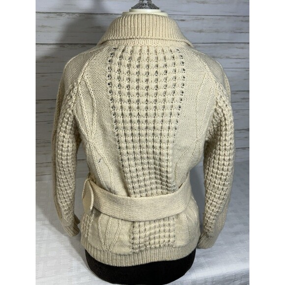 Vtg. Carraig Donn 100% WOOL THICK Cable Zip Cardigan Sweater 36 Medium to Large - Picture 6 of 16